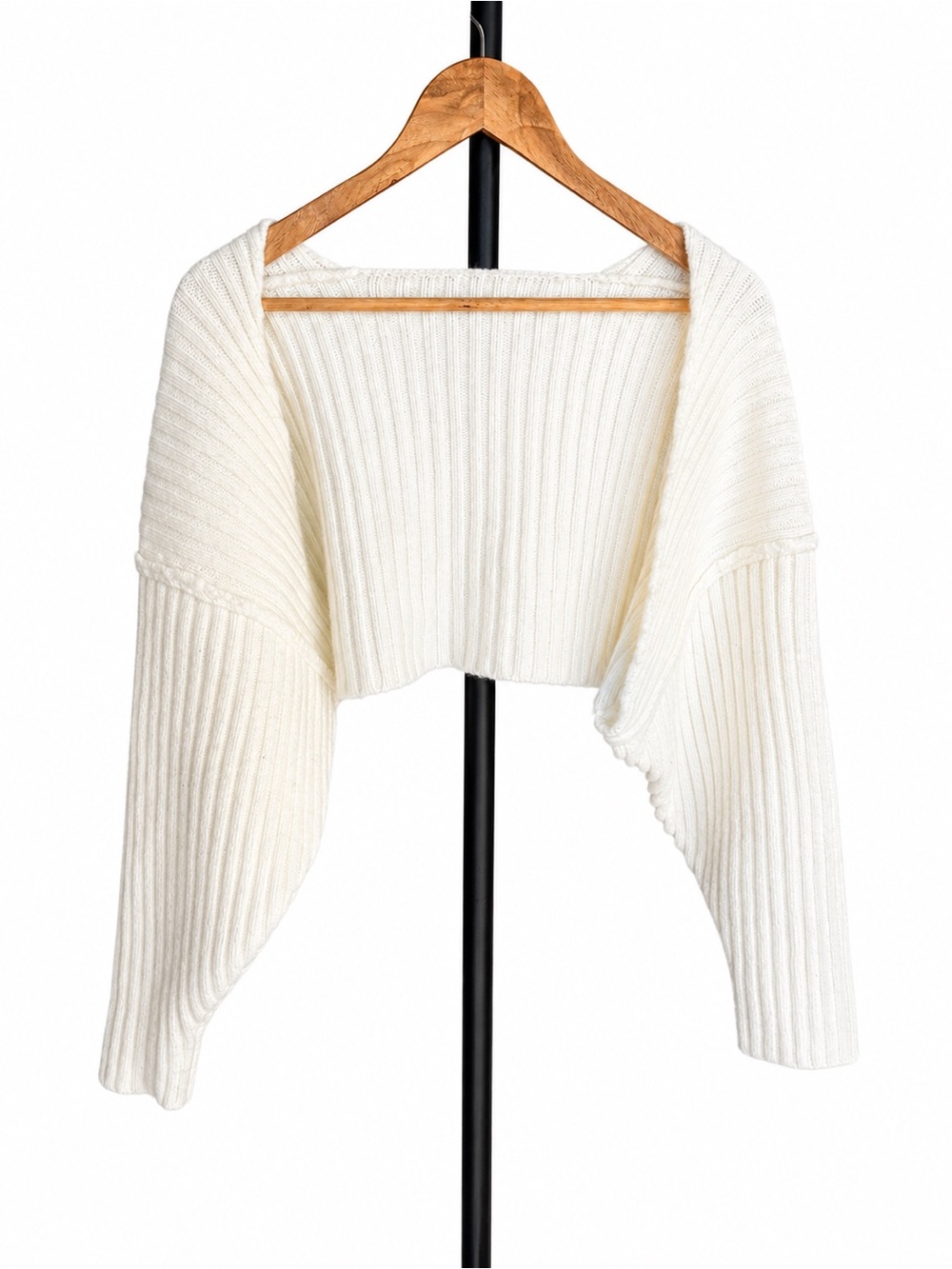 Commense Cream Ribbed Cropped Bolero Shrug